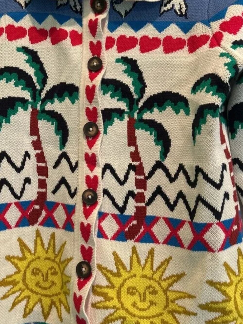 Boden Whimsical Tropical Sun Palm Tree Button Front Knit Cardigan Shacket S NWT - Picture 3 of 7
